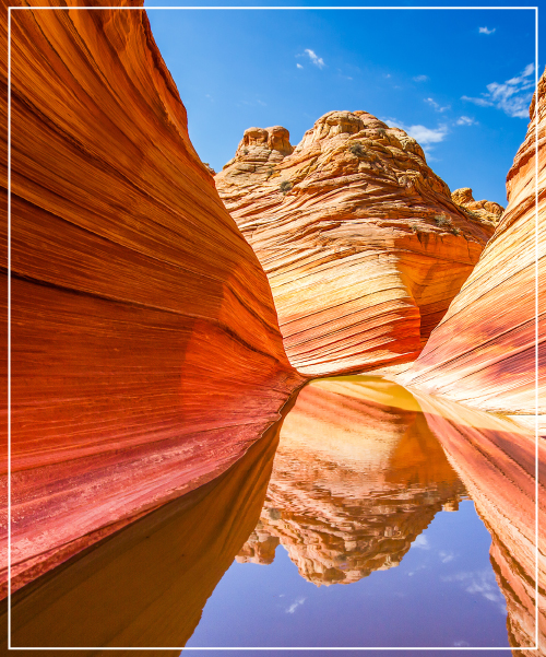 USA: Atemberaubende Felsformation The Wave im Südwesten der USA mit rot-orangenen Sandsteinschlieren